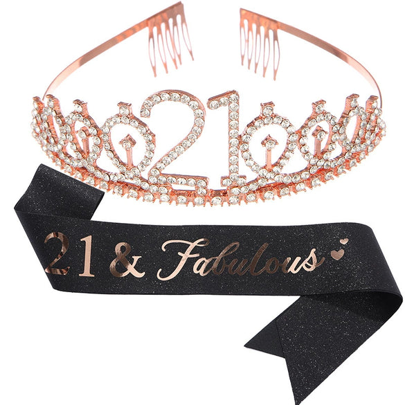 Alloy Crystal Birthday Crown Shoulder Belt Set Of 2 With Geometric Style And Electroplating Treatment