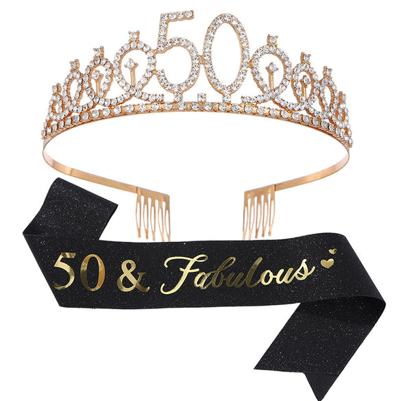 Alloy Crystal Birthday Crown Shoulder Belt Set Of 2 With Geometric Style And Electroplating Treatment
