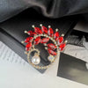 Alloy Crystal Brooch With Leaf Pattern And Electroplating Retro Feminine And Unisex Suit Accessory