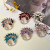 Alloy Crystal Brooch With Leaf Pattern And Electroplating Retro Feminine And Unisex Suit Accessory