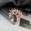 Alloy Crystal Brooch With Leaf Pattern And Electroplating Retro Feminine And Unisex Suit Accessory