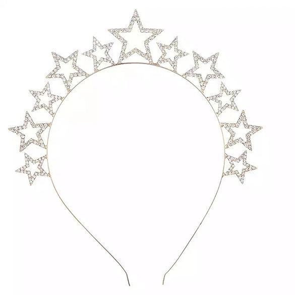 Alloy Crystal Crown Headband Hair Accessories With Antlers Stars Snowflake For Women Electroplated Animal Style