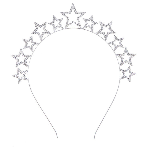 Alloy Crystal Crown Headband Hair Accessories With Antlers Stars Snowflake For Women Electroplated Animal Style