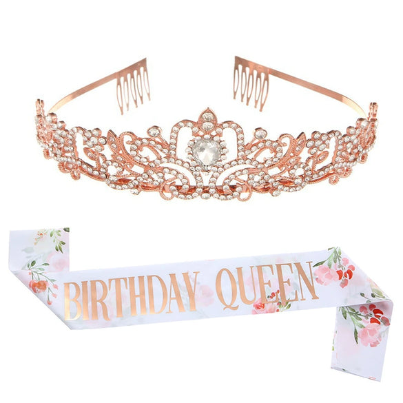Alloy Crystal Crown Headband Light Luxury Style With Printed Pattern And Electroplating Treatment For Women