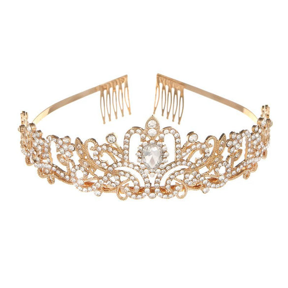 Alloy Crystal Crown Headband Light Luxury Style With Printed Pattern And Electroplating Treatment For Women