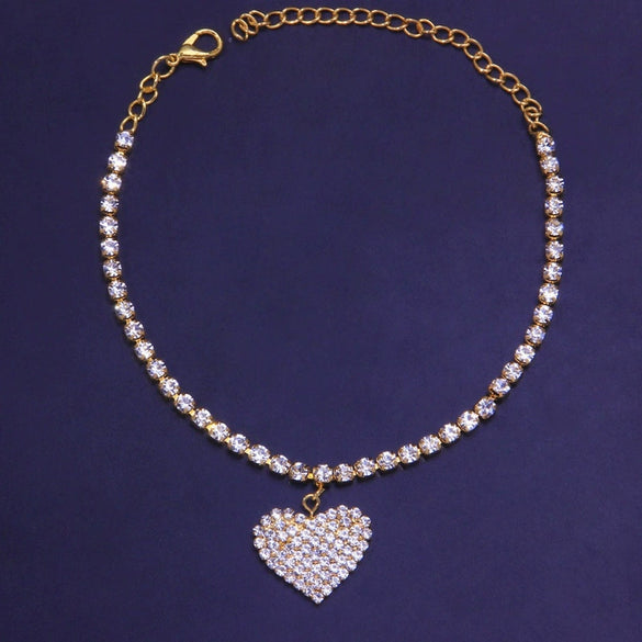 Alloy Crystal Love Anklet Heart Shaped Jewelry With Chrysanthemum Pattern