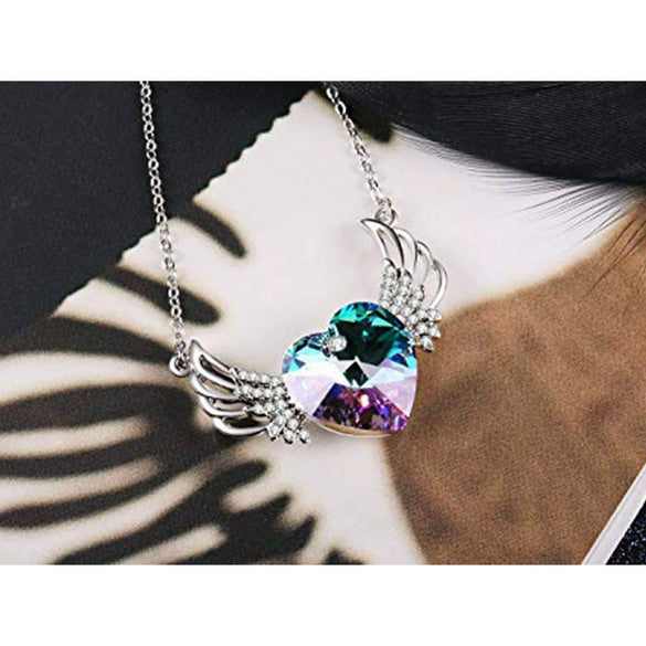 Alloy Crystal Set Women Necklace With Heart Shape Pendant And Cross Chain
