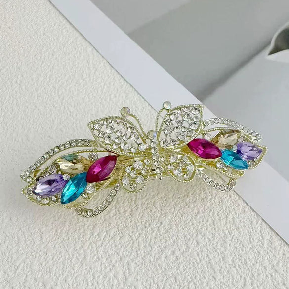 Alloy Crystal Spring Hairpin For Women With Bow Design And Electroplating Processing