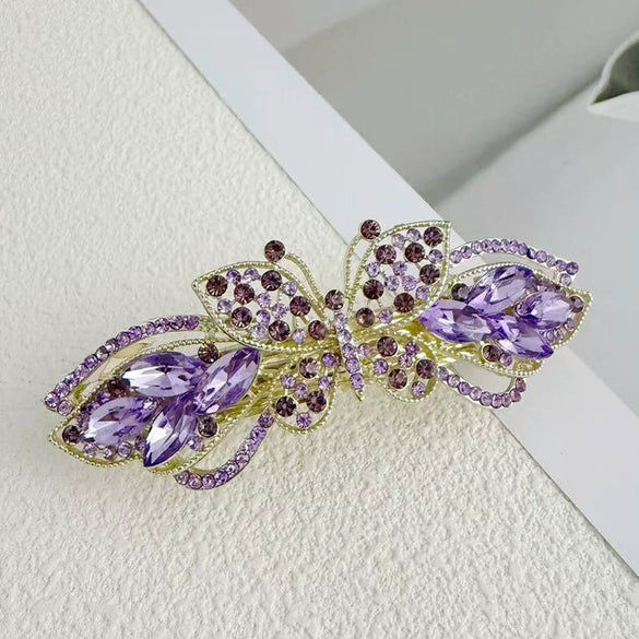 Alloy Crystal Spring Hairpin For Women With Bow Design And Electroplating Processing
