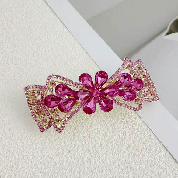 Alloy Crystal Spring Hairpin For Women With Bow Design And Electroplating Processing