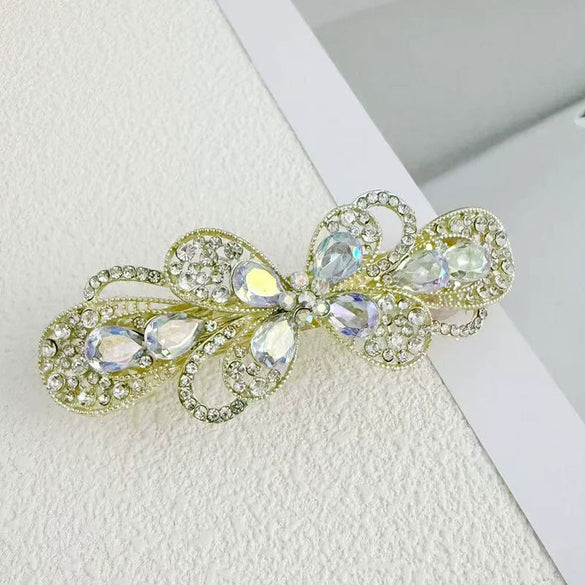 Alloy Crystal Spring Hairpin For Women With Bow Design And Electroplating Processing