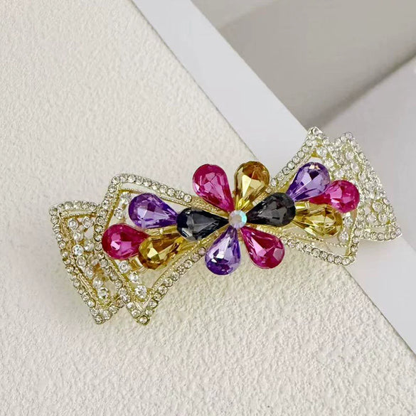 Alloy Crystal Spring Hairpin For Women With Bow Design And Electroplating Processing