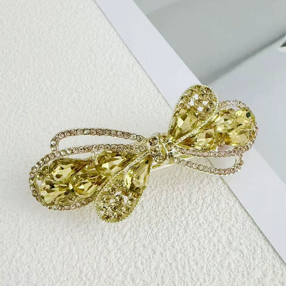Alloy Crystal Spring Hairpin For Women With Bow Design And Electroplating Processing