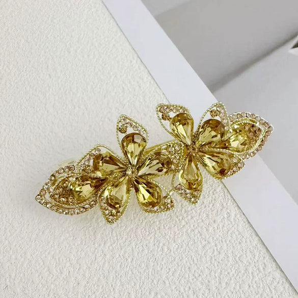 Alloy Crystal Spring Hairpin For Women With Bow Design And Electroplating Processing