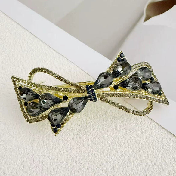 Alloy Crystal Spring Hairpin For Women With Bow Design And Electroplating Processing