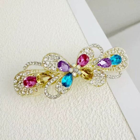 Alloy Crystal Spring Hairpin For Women With Bow Design And Electroplating Processing