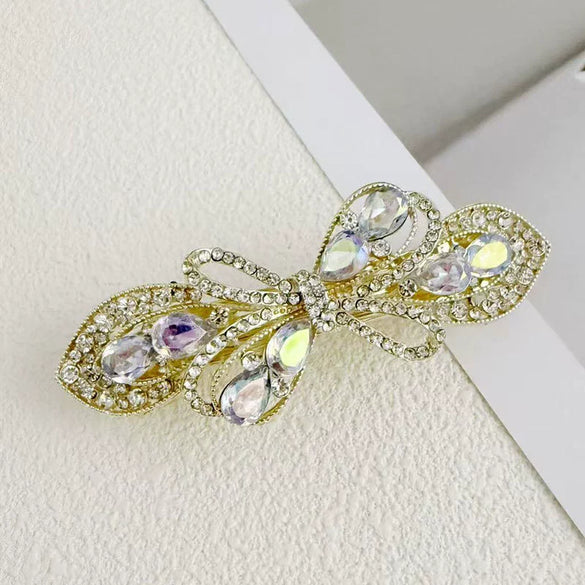 Alloy Crystal Spring Hairpin For Women With Bow Design And Electroplating Processing