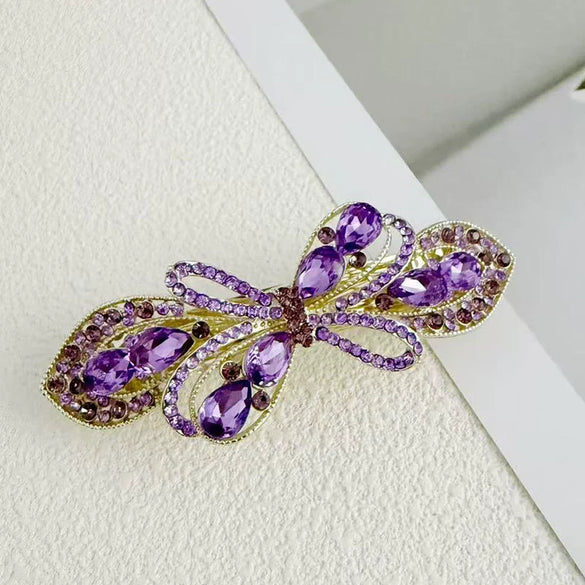 Alloy Crystal Spring Hairpin For Women With Bow Design And Electroplating Processing