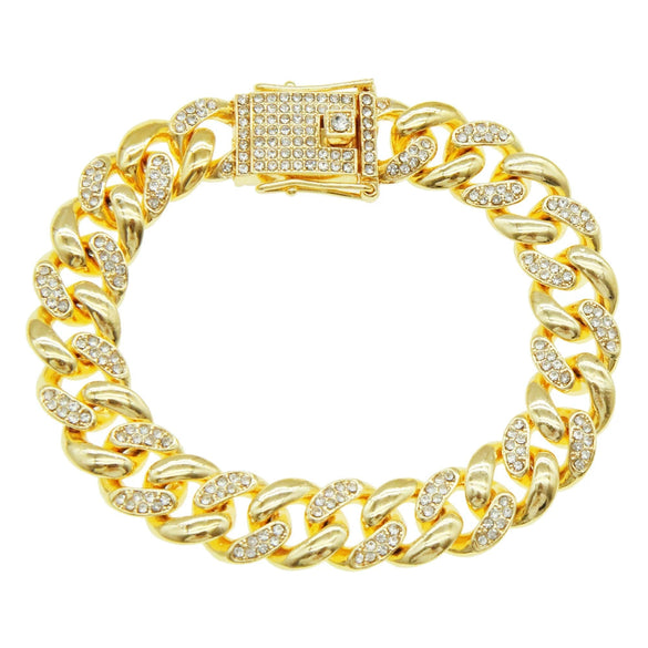 Alloy Cuban Chain Bracelet With Diamond Stitching And Geometric Design Unisex Fashion