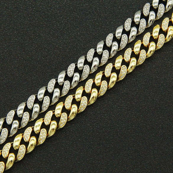 Alloy Cuban Chain Bracelet With Diamond Stitching And Geometric Design Unisex Fashion