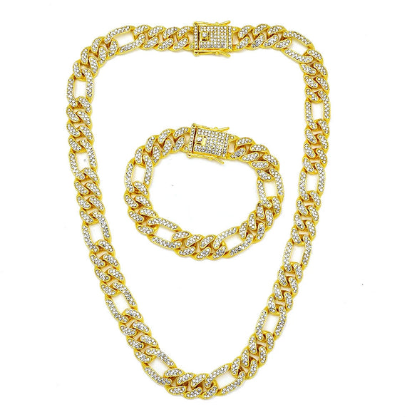 Alloy Cuban Chain Diamond Geometric Fashion Women's Necklace Bracelet Set