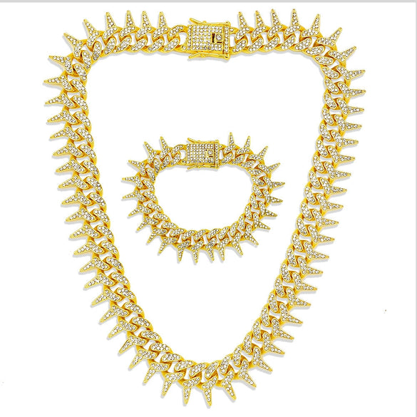 Alloy Cuban Chain Diamond Geometric Fashion Women's Necklace Bracelet Set