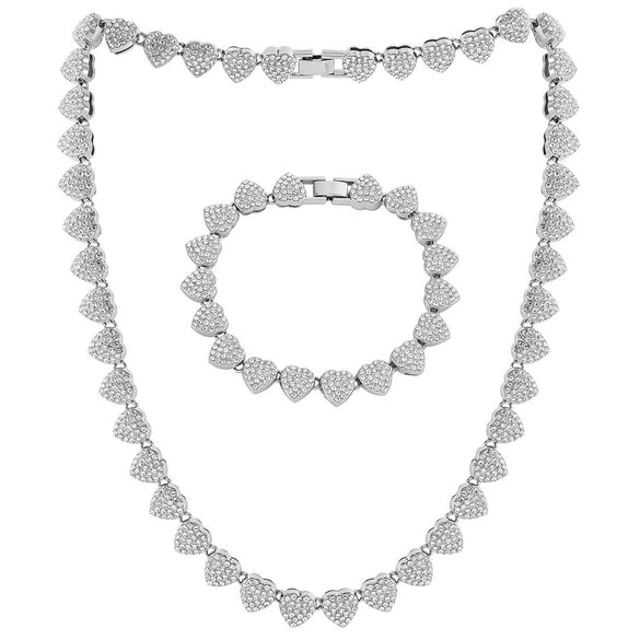Alloy Cuban Chain Diamond Geometric Fashion Women's Necklace Bracelet Set