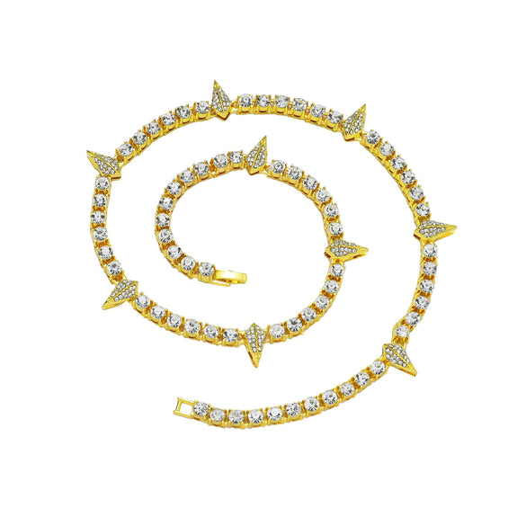 Alloy Cuban Chain Hiphop Style Geometric Diamond Stitching Necklace And Bracelet Jewelry