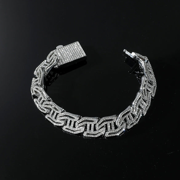 Alloy Cuban Chain Hiphop Style Hletter Hollow Diamond Jewelry Bracelet And Necklace For Men And Women