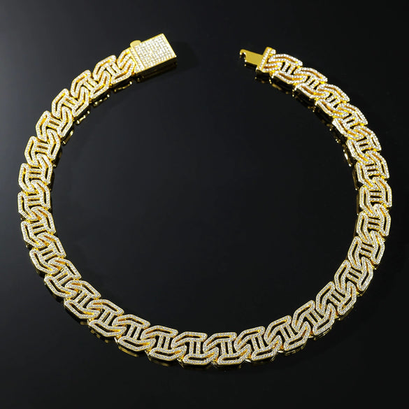 Alloy Cuban Chain Hiphop Style Hletter Hollow Diamond Jewelry Bracelet And Necklace For Men And Women