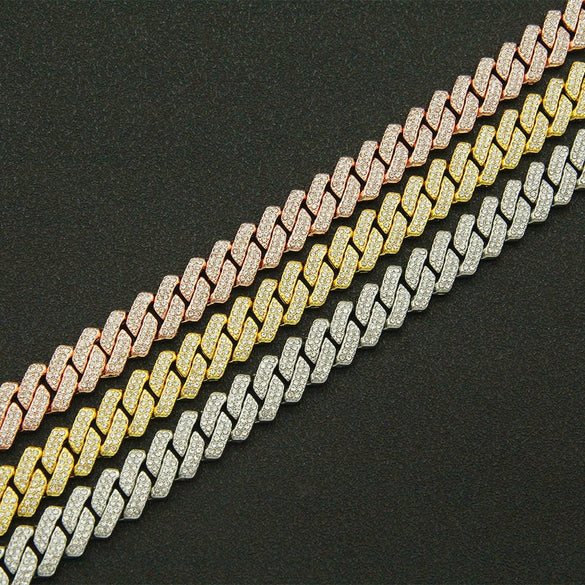 Alloy Cuban Chain Necklace Hiphop Geometric Style With Doublerow Diamond Design For Men And Women