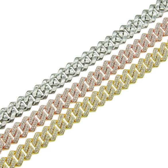 Alloy Cuban Chain Necklace Hiphop Geometric Style With Doublerow Diamond Design For Men And Women