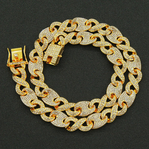 Alloy Cuban Chain Necklace With Diamond Geometric Style Creative Stitching Pig Nose Buckle For Men Hip Hop Punk Style