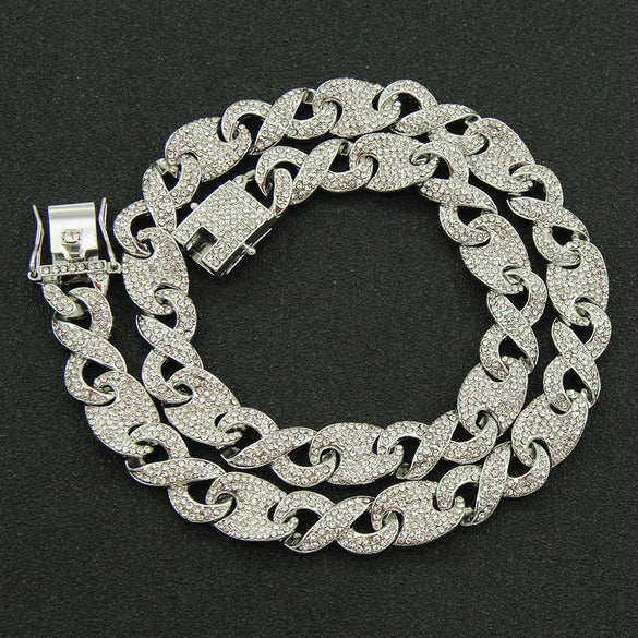 Alloy Cuban Chain Necklace With Diamond Geometric Style Creative Stitching Pig Nose Buckle For Men Hip Hop Punk Style
