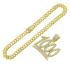 Alloy Cuban Chain Necklace With Hip Hop Style Diamond Pendant Featuring Letters Numbers And Text