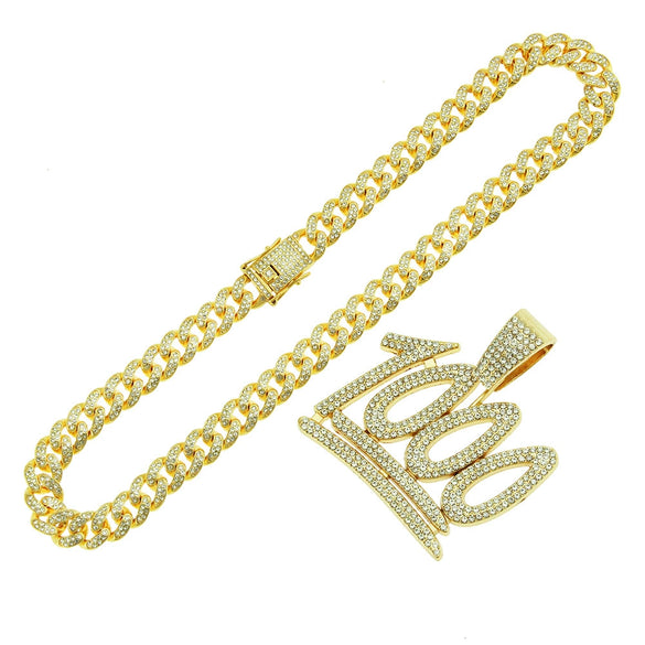Alloy Cuban Chain Necklace With Hip Hop Style Diamond Pendant Featuring Letters Numbers And Text