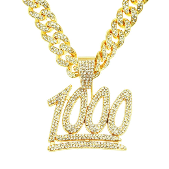 Alloy Cuban Chain Necklace With Hip Hop Style Diamond Pendant Featuring Letters Numbers And Text