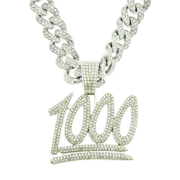 Alloy Cuban Chain Necklace With Hip Hop Style Diamond Pendant Featuring Letters Numbers And Text