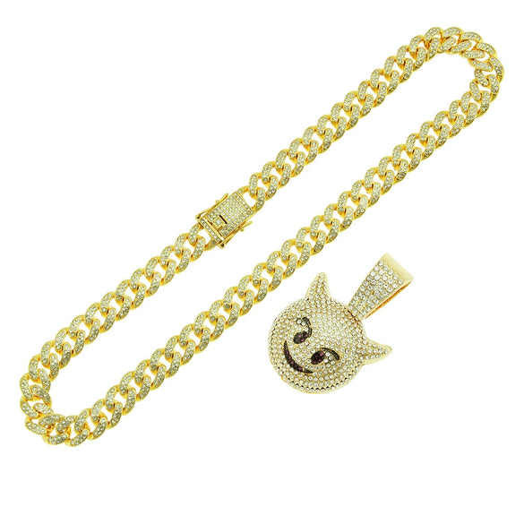 Alloy Cuban Chain With Threedimensional Geometric Diamond Small Monster Pendant Trendy Necklace Accessories