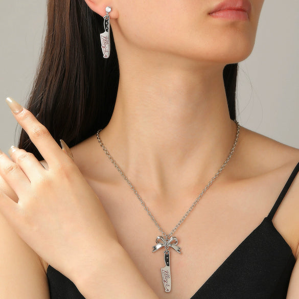 Alloy Dagger Pattern Pendant Necklace And Earrings For Women Electroplating Treatment Gothic Punk Rock Style