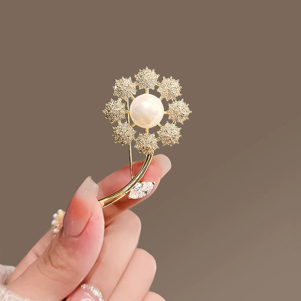 Alloy Dandelion Flower Antilight Brooch For Women Electroplated Natural Style Coat Accessory