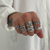 Alloy Dark Punk Retro Joint Ring Set With Carved Bat And Geometric Pattern For Couple