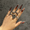 Alloy Dark Punk Retro Joint Ring Set With Carved Bat And Geometric Pattern For Couple