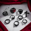 Alloy Dark Punk Retro Joint Ring Set With Carved Bat And Geometric Pattern For Couple