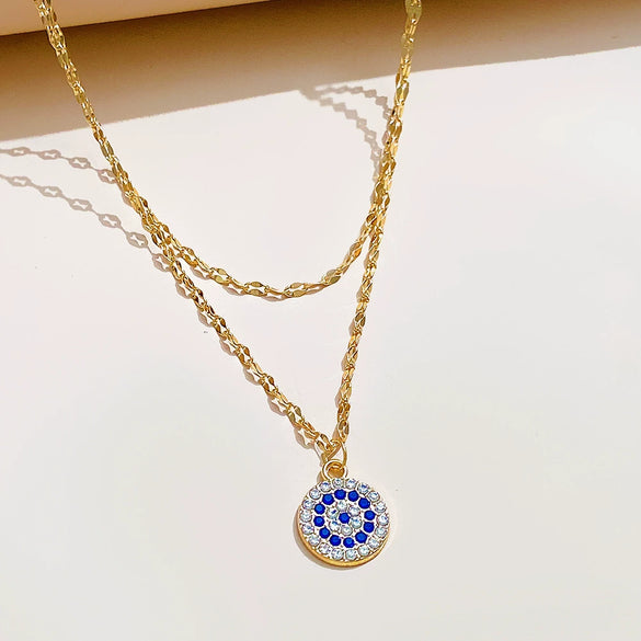 Alloy Devil's Eye Doublelayer Necklace With Geometric Pattern And Diamond Design For Women