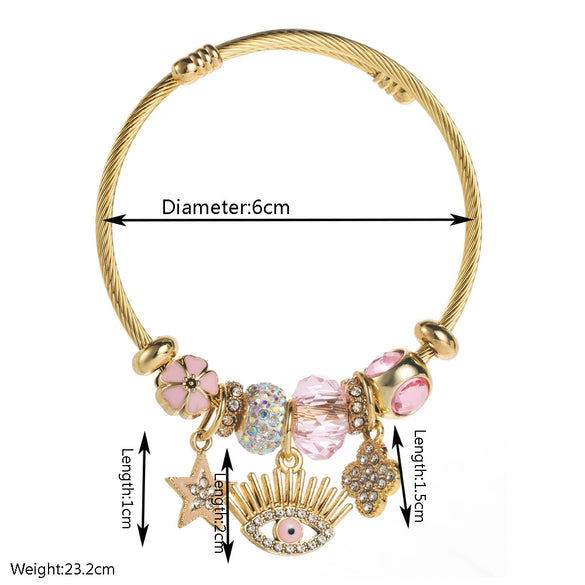 Alloy Devil's Eye Oil Dripping Diamond Star Fourleaf Clover Pendant Bracelet Electroplated
