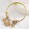 Alloy Devil's Eye Oil Dripping Diamond Star Fourleaf Clover Pendant Bracelet Electroplated