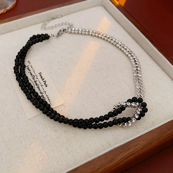Alloy Diamond Beaded Twolayer Clavicle Chain Necklace For Women With Geometric Design And Electroplating Technique