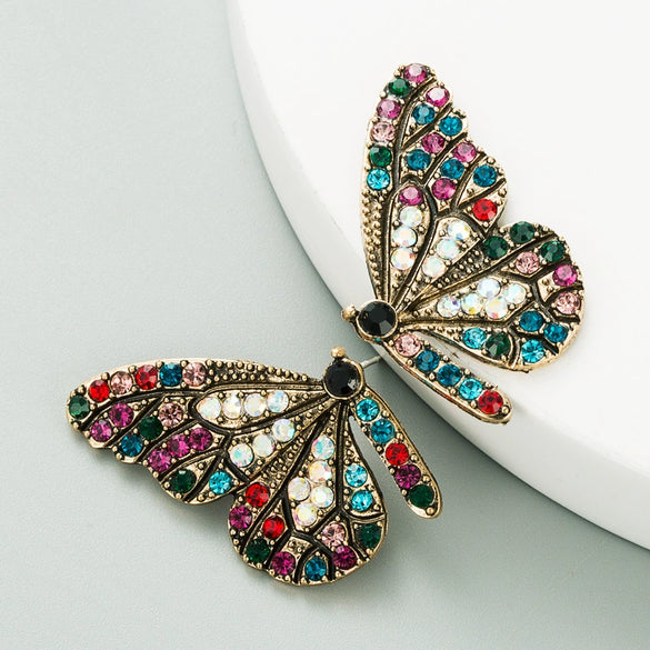 Alloy Diamond Butterfly Wings Heart Earrings For Women