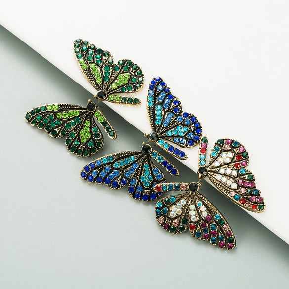 Alloy Diamond Butterfly Wings Heart Earrings For Women
